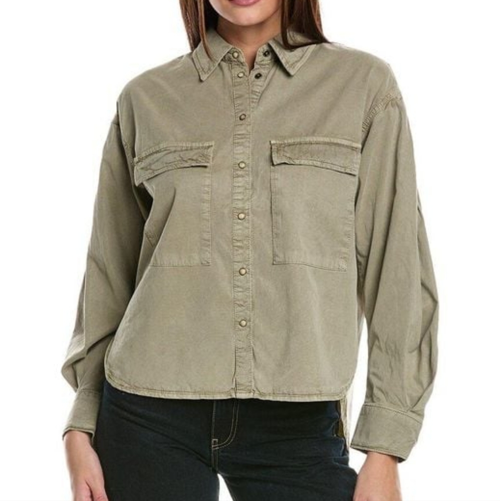 AllSaints Olive Green Utility Button-Down Shirt